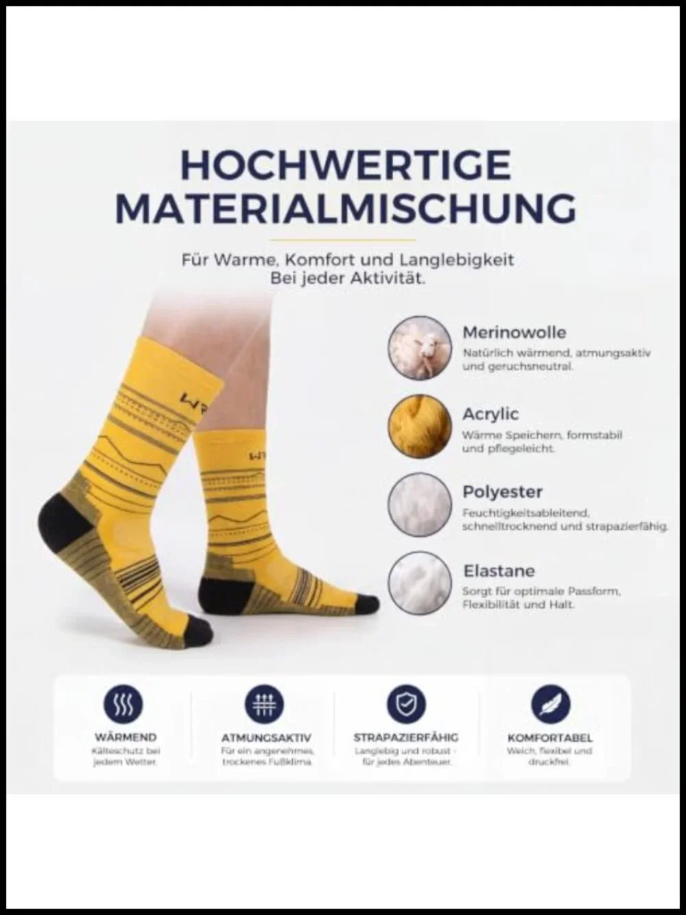 Merino Wool Hiking Socks 2 Pack Cushioned Crew Athletic Socks for Men Women